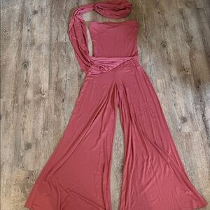 Double Zero Strapless Jumpsuit in Rose, use sash as a scarf or belt